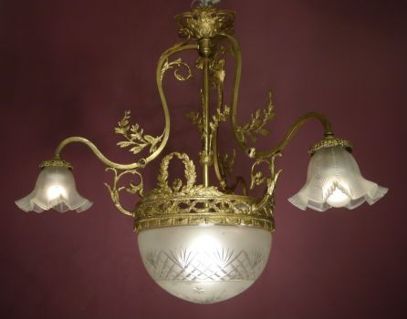 klassische große antike Lampe 4 flammig Messing