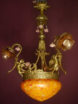 wunderschöne italienische antike Lampe Porzellan-Rosenblüten orange Schale