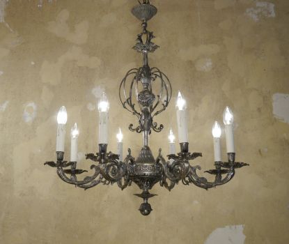 SOLID NICKEL CHANDELIER CEILING SILVER LAMP 8 LIGHTS USED DECOR Ø 29"