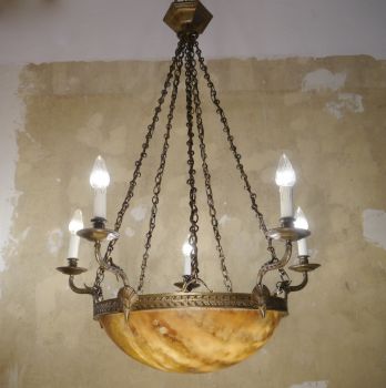 alabaster bowl chandelier old brass lamp - shipping not possible