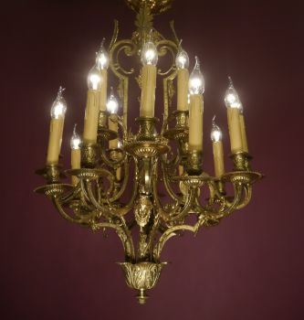 filigree-decorated large 15 lights brass chandelier