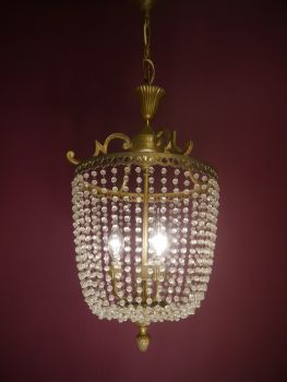 OLD BRONZE GLASS PEARLS BASKET LAMP CHANDELIER LUSTRE USED 3 LIGHT Ø 14"