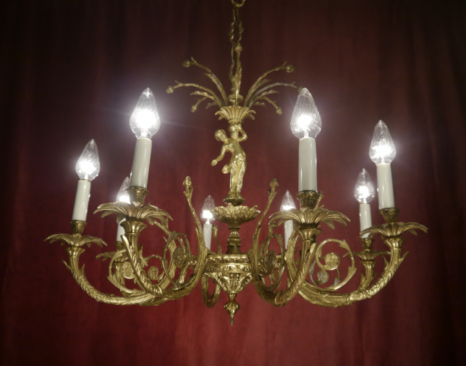 filigree brass huge cherub figure chandelier ceiling lamp living room 8 light