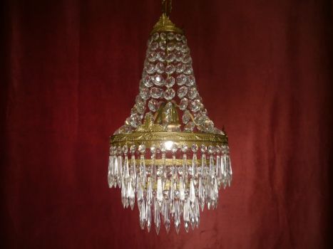 small one light stepped basket brass glass chandelier