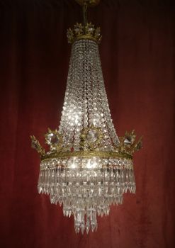 Rare ornate step chandelier brass glass spigot 6 flames