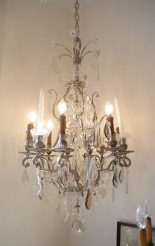 very beautiful italy antique silver plated crystal chandelier 3 candle 6 light