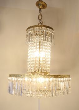 Basket chandelier pair brass crystal glass 10 lights
