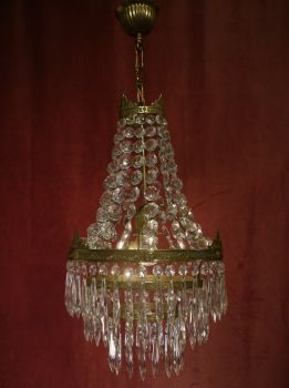 one light stepped crystal chandelier brass