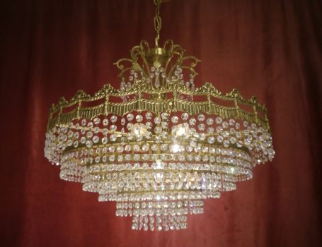 Large Ceiling Strass Chandelier Lamp Brass