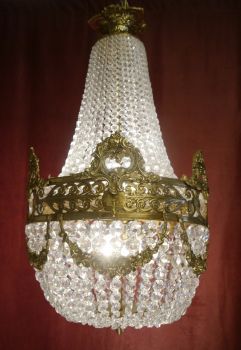 heavy brass basket chandelier Glass chains 1970