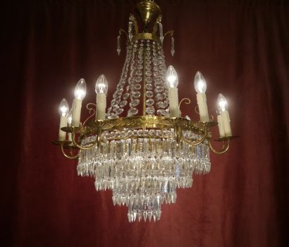 large crystal stepped chandelier brass shiny italy crystal cut 15 flames