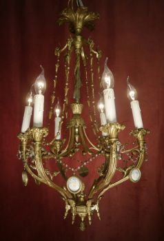Rarity beautiful historical french brass porcelain chandeliers 6 lights