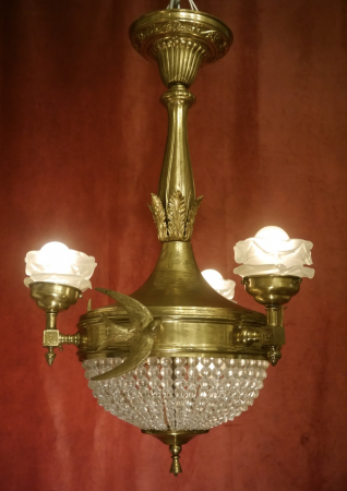 beautiful antique brass lamp bead basket large bird figures 4 flames