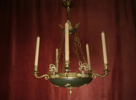 Candle light empire brass antique chandelier green varnish