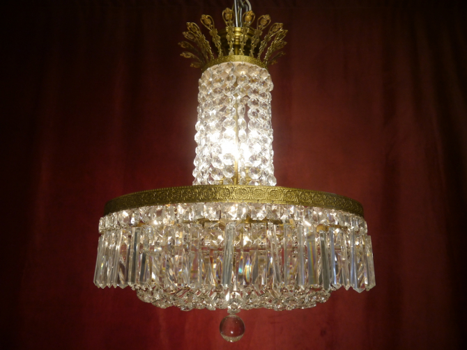 Basket stepped chandelier brass crystal glass 10 lights