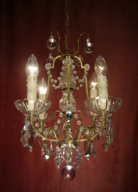 french small chandelier brass crystal glass filigree ornaments
