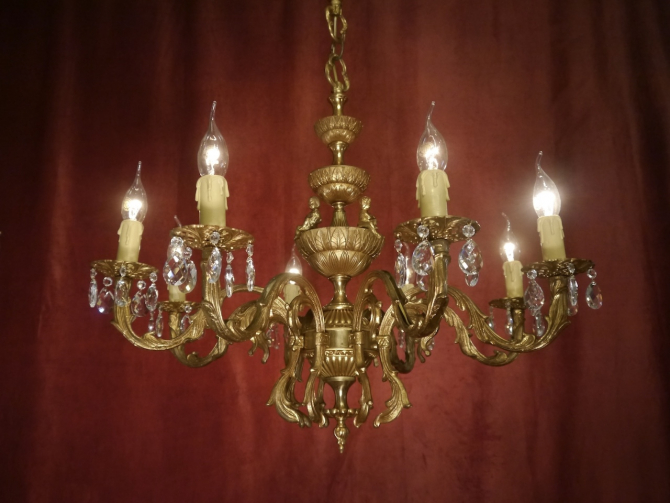 old spanish chandelier goldbronze cherubs a bit crystal