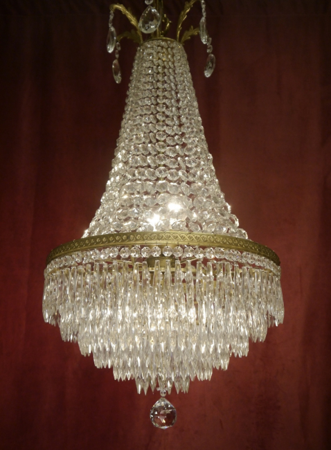 beautiful tall chandelier glass brass stepped shape 4 lights