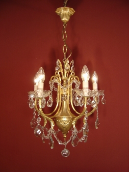 Preview: 5 lights charming gold bronze chandelier old crystal glass french style antique Preview: 5 lights charming gold bronze chandelier old crystal glass french style antique