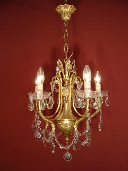 Preview: 5 lights charming gold bronze chandelier old crystal glass french style antique Preview: 5 lights charming gold bronze chandelier old crystal glass french style antique