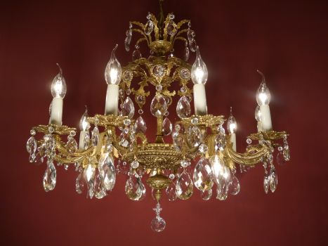 Preview: vintage crystal glass chandelier brass old lamp bronze Preview: vintage crystal glass chandelier brass old lamp bronze