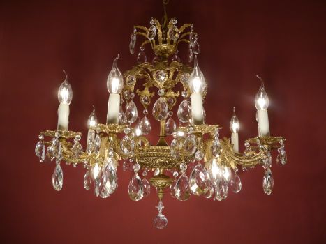 Preview: vintage crystal glass chandelier brass old lamp bronze Preview: vintage crystal glass chandelier brass old lamp bronze