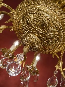 Preview: vintage crystal glass chandelier brass old lamp bronze Preview: vintage crystal glass chandelier brass old lamp bronze
