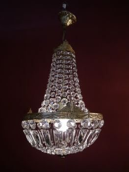 Preview: classic small basket chandelier lamp brass, slate crystal cut Preview: classic small basket chandelier lamp brass, slate crystal cut
