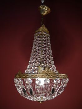 Preview: classic small basket chandelier lamp brass, slate crystal cut Preview: classic small basket chandelier lamp brass, slate crystal cut