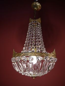 classic small basket chandelier lamp brass, slate crystal cut