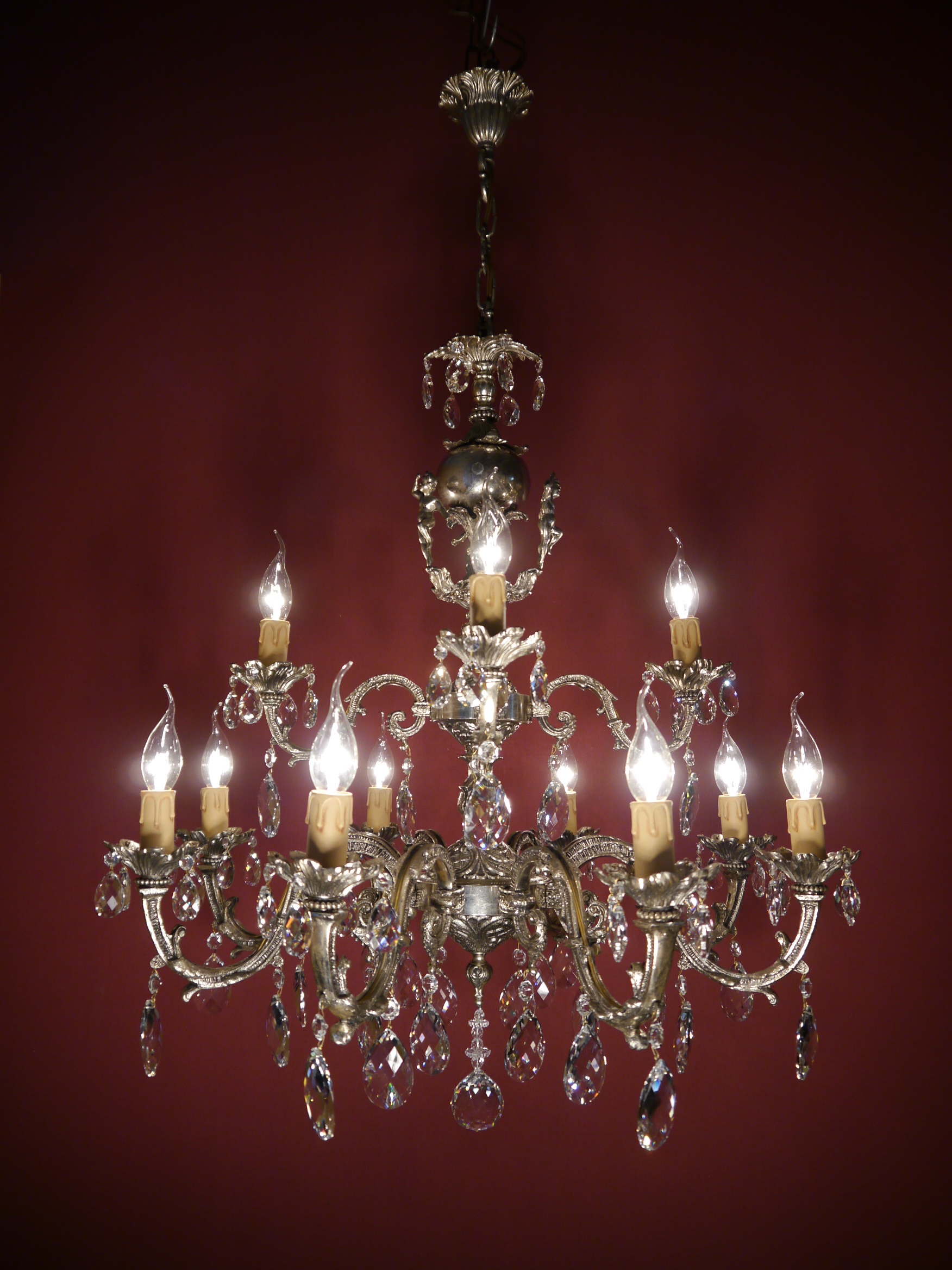Nickel-plated chandelier with crystal