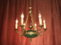Preview: kleiner wunderschöner Empire Kronleuchter leuchtender Grünlack 6 flammig Kupferelemente