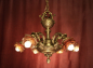 Preview: schwere antike Bronze Lampe Kronleuchter selten farbiges Glas