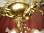 Preview: Beautiful tall antique Art Nouveau lamp gold bronze, satin rose petal bowls 7 lights