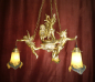 Preview: Large tall Art Nouveau Chandelier Lamp with colored delicate glass shade, Berlin