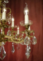 Preview: alter Kronleuchter Goldbronze Messing Kristall 12 Lampen