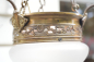 Preview: Antiker Jugendstil Kronleuchter Bronze mit satiniertem Schliffglas & Glasrosen, um 1900–1920