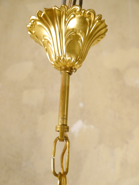 French Brass & Glass Lantern Chandelier – Vintage Ceiling Light 1960s
