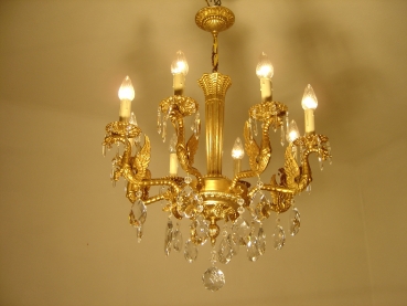 Blickfang - Drachen Kronleuchter Goldbronze hochwertig Kristallbehang!