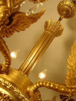 Preview: Blickfang - Drachen Kronleuchter Goldbronze hochwertig Kristallbehang!