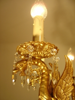 Blickfang - Drachen Kronleuchter Goldbronze hochwertig Kristallbehang!