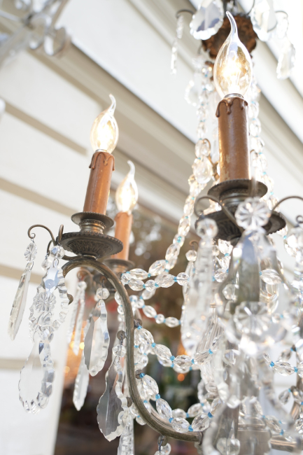 Antiker italienischer Kristalllüster aus Murano, um 1900–1920, versilberte Bronze