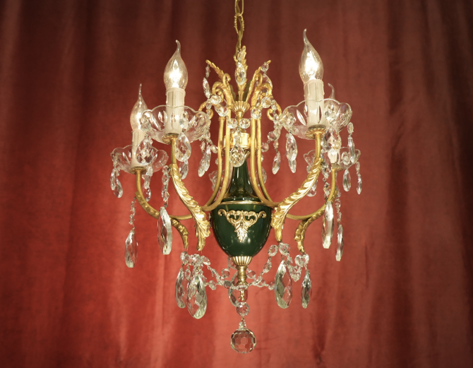 kleiner französischer Kristall Glas Lüster schöne Grünlackierung