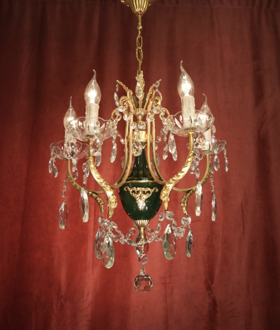 Preview: kleiner französischer Kristall Glas Lüster schöne Grünlackierung