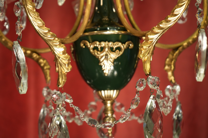 kleiner französischer Kristall Glas Lüster schöne Grünlackierung