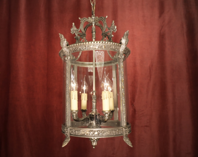 mittelgroße Laterne Nickel silberfarben rundes Glas