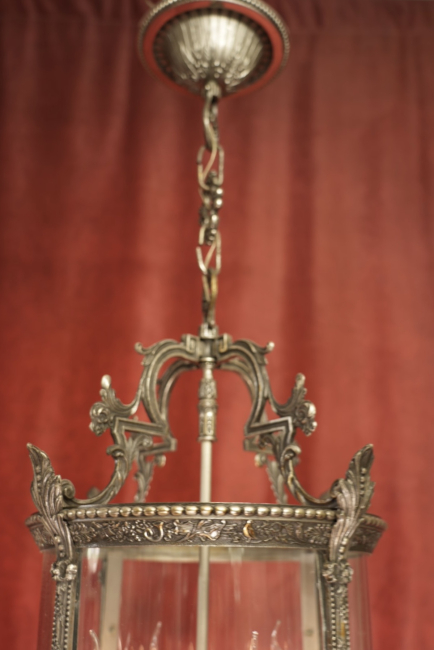 Preview: mittelgroße Laterne Nickel silberfarben rundes Glas