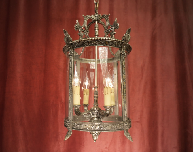 Preview: mittelgroße Laterne Nickel silberfarben rundes Glas