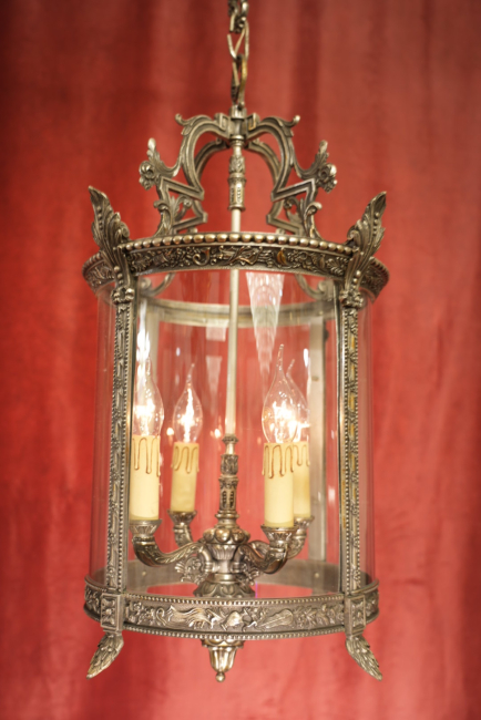 mittelgroße Laterne Nickel silberfarben rundes Glas