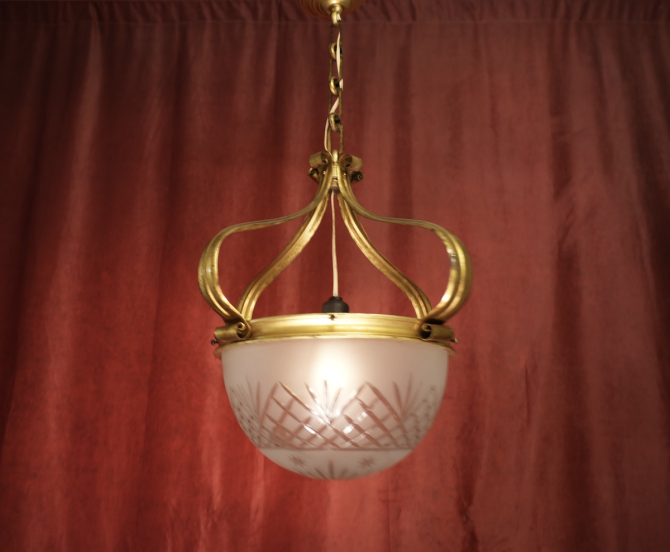 Preview: schöne schlichte Jugendstil Lampe Goldbronze